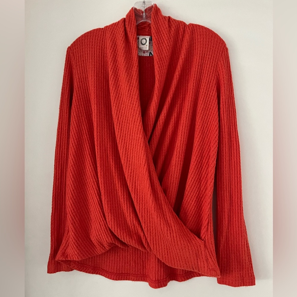 VGUC Anthropologie cozy orange waffle weave top Small